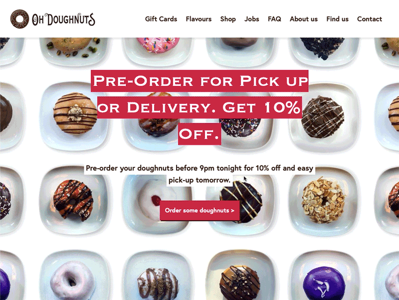 GIF showing the homepage and ordering page of the Oh Doughnuts website.