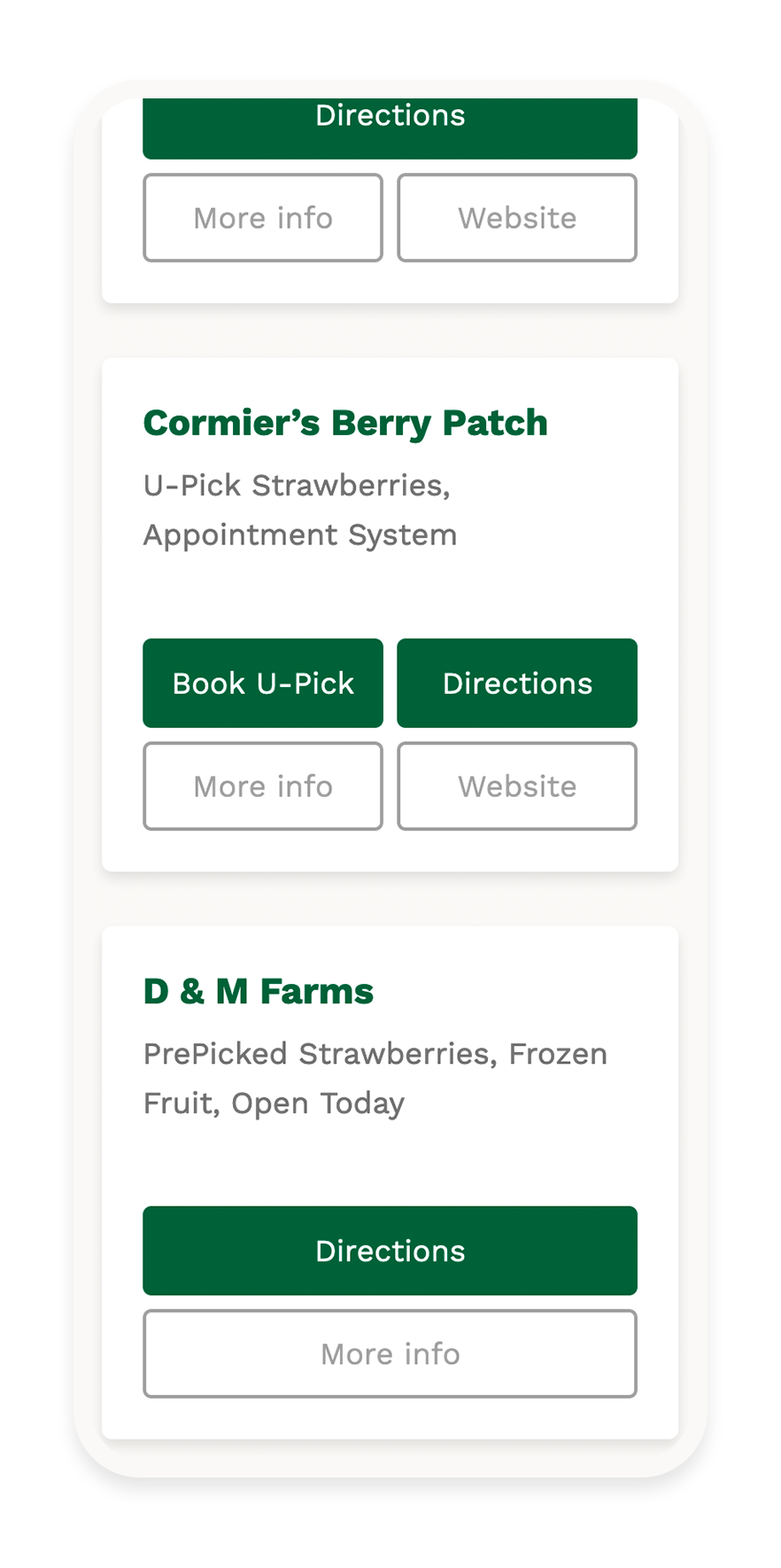 Screenshot of PFGA farm directory on mobile device