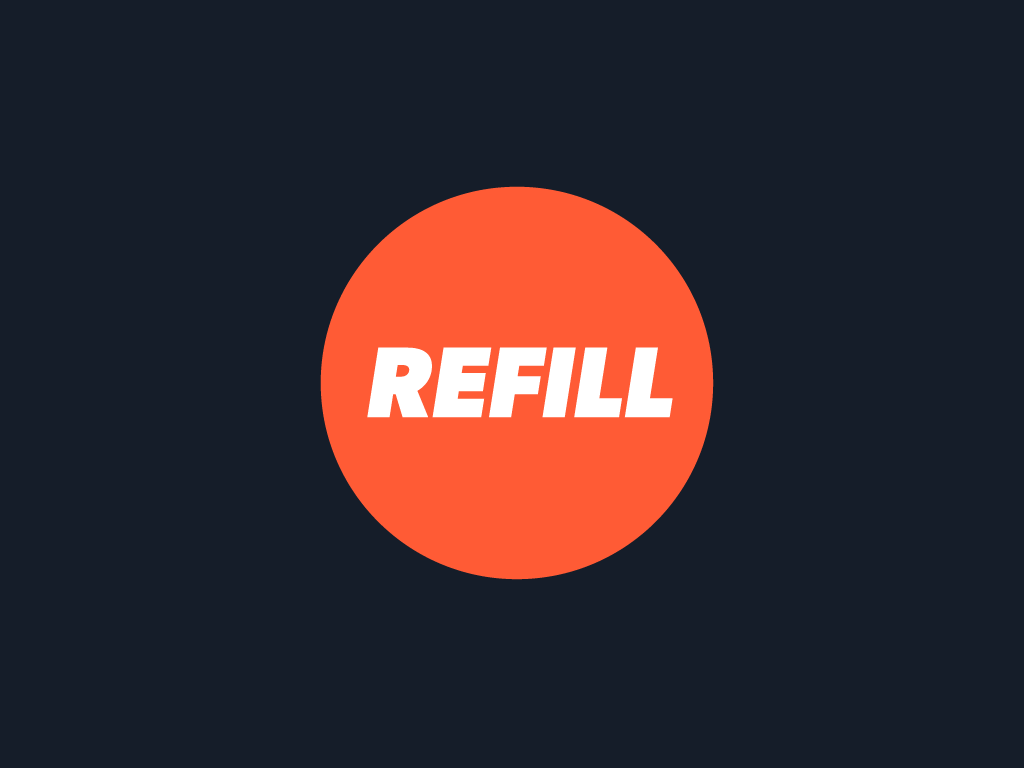 Refill Market orange logo on a yellow background.