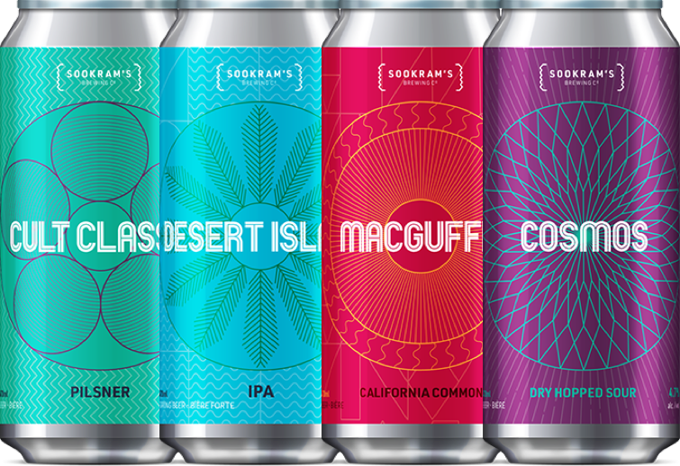 The four flagship Sookram's beer mockups